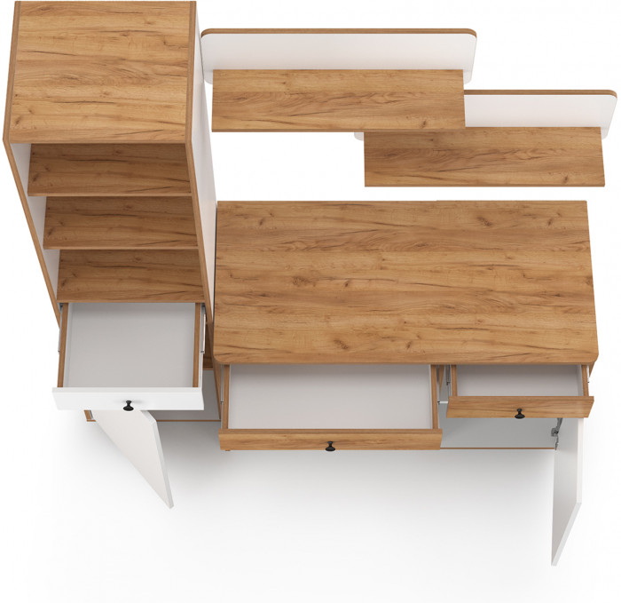 Вуди Компоновка № 04, цвет белый премиум/дуб крафт золотой, ШхГхВ 155х52,7х180,3 см., универсальная сборка