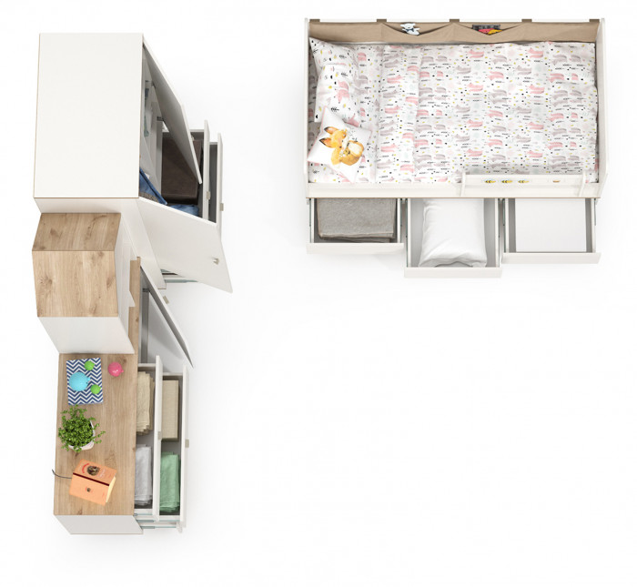 Эйп Детская № 1, цвет белый/дуб белый, сп. м. 800х1600 мм., б/м, основание есть, максимальная нагрузка 80 кг., рекомендуемая высота матраса 120 мм.