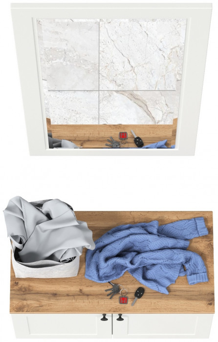 Остин 13.257 Тумба + 17.03 Зеркало, белый шагрень/дуб крафт золотой