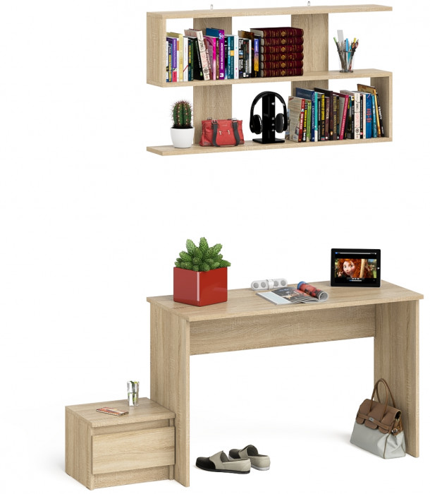 Мори Стол письменный МСП1200.1 + Тумба ТМП400.1 + Полка 1200, цвет дуб сонома, ШхГхВ 160,8х50х209,6 см., универсальная сборка