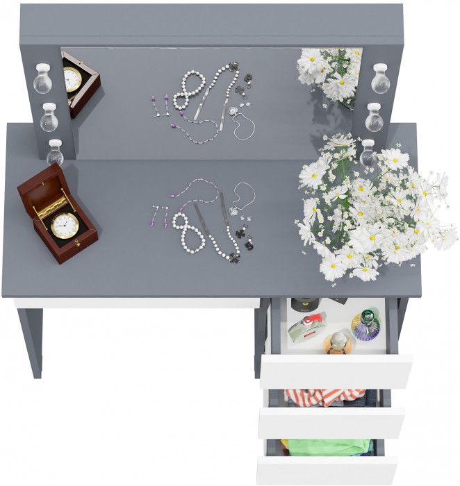 Стол косметический с подсветкой Сура, графит/белый