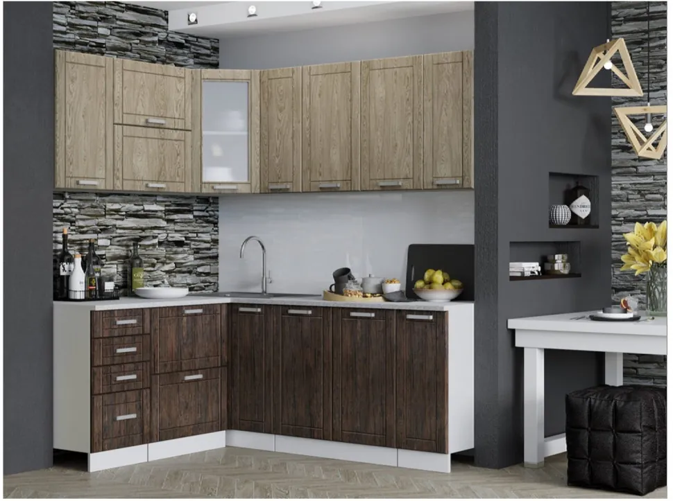 Кухня Лофт, МДФ матовый, 1600х2000 (Ель карпатская / Палисандр, Белый) – Москва