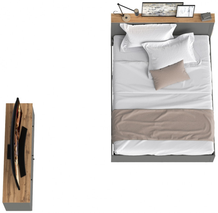 Остин 11.53 Кровать + ортопед + 16.47 Тумба под ТВ, серый графит/дуб крафт золотой
