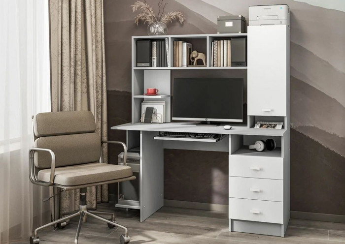 стол компьютерный КС-003 серый/белый