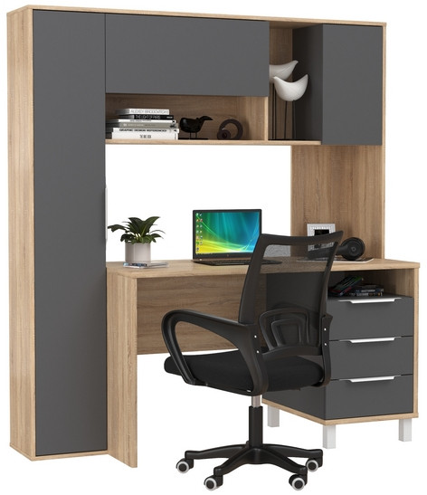 Стол компьютерный Комфорт 12.95N + кресло 103 чёрное, цвет дуб сонома/тёмно-серый, ШхГхВ 162х60,3х180 см., НЕ универсальная сборка