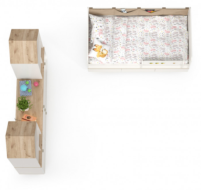 Эйп Детская № 2, цвет белый/дуб белый, сп. м. 800х1600 мм., б/м, основание есть, максимальная нагрузка 80 кг., рекомендуемая высота матраса 120 мм.