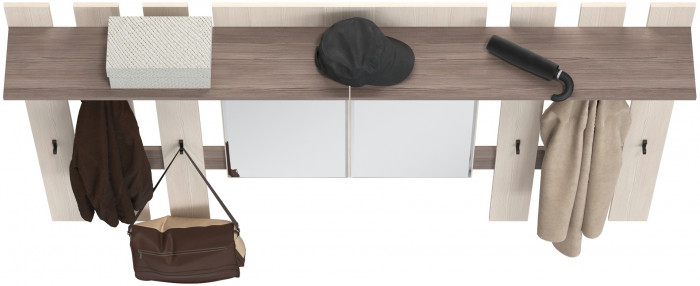 Лира ГК 2-3814+2-3814бод.тем/св Вешалка с зеркалом, цвет бодега тёмный/бодега светлый, ШхГхВ 200х28х135 см., универсальная сборка