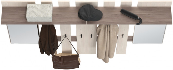 Лира ГК 2-3814+2-3814бод.тем/св Вешалка с зеркалом, цвет бодега тёмный/бодега светлый, ШхГхВ 200х28х135 см., универсальная сборка