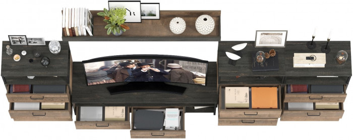 Трувор Гостиная 107, цвет дуб гранж песочный/интра, ШхГхВ 347,8х45,4х195 см., универсальная сборка