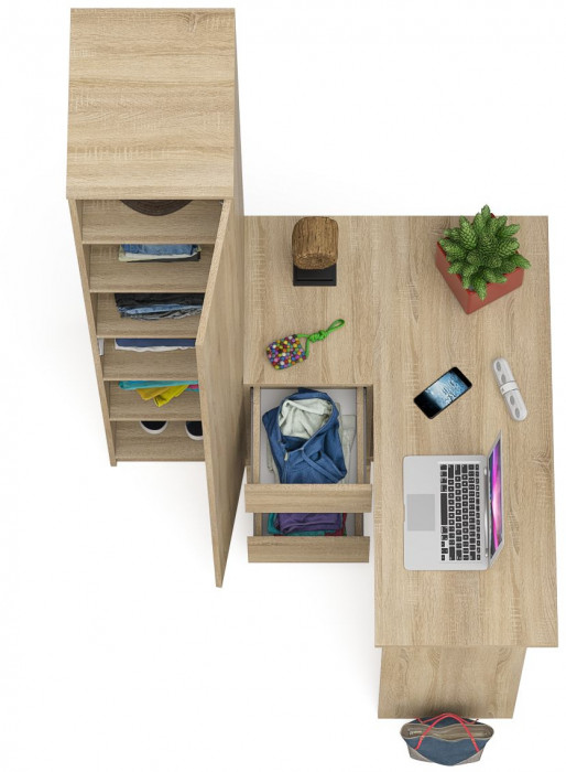 Мори компьютерный стол МС-16 левый + Пенал МШ400.1, дуб сонома