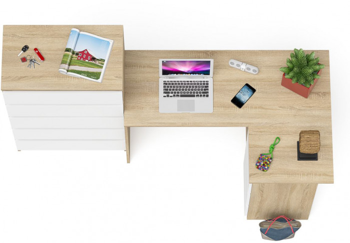 Мори Стол компьютерный МС-16 правый + Комод МК700.5, цвет дуб сонома/белый, ШхГхВ 194,8х84,9х114 см., выдвижные ящики справа, НЕ универс. сборка