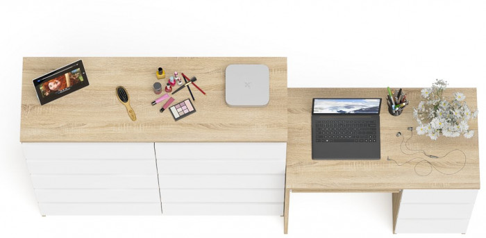 Мори Стол компьютерный МС-6 правый + Комод МК1200.10, цвет дуб сонома/белый, ШхГхВ 210,4х50х115 см., выдвижные ящики справа, НЕ универсальная сборка