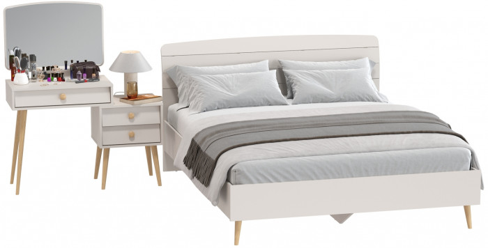 Афина Спальня Кровать 1600 + Трюмо, цвет кашемир серый, ШхГхВ 164,6х210,2х95,6 + 105х38,6х129 см., сп.м. 1600х2000 мм., б/м, основание есть