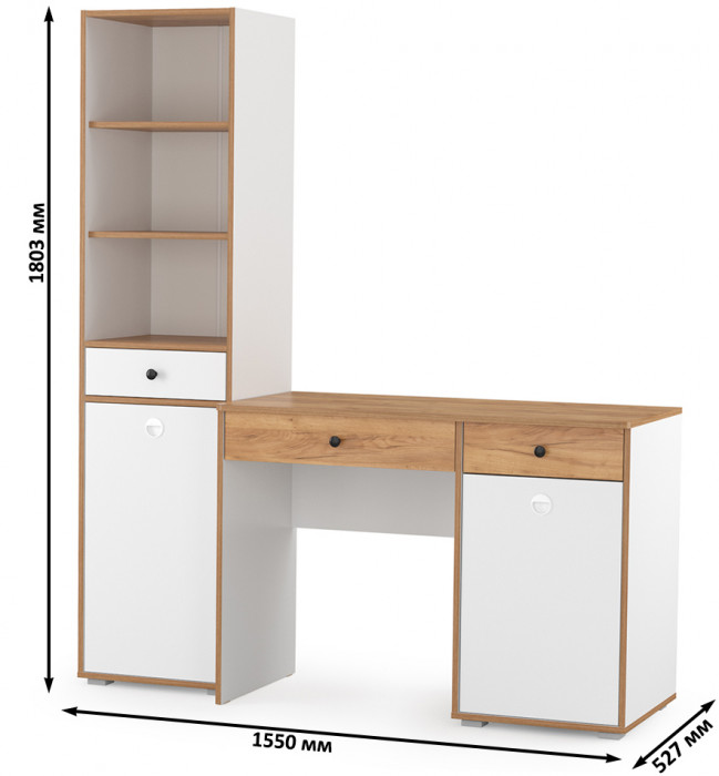 Вуди Компоновка № 06, цвет белый премиум/дуб крафт золотой, ШхГхВ 155х52,7х180,3 см., универсальная сборка