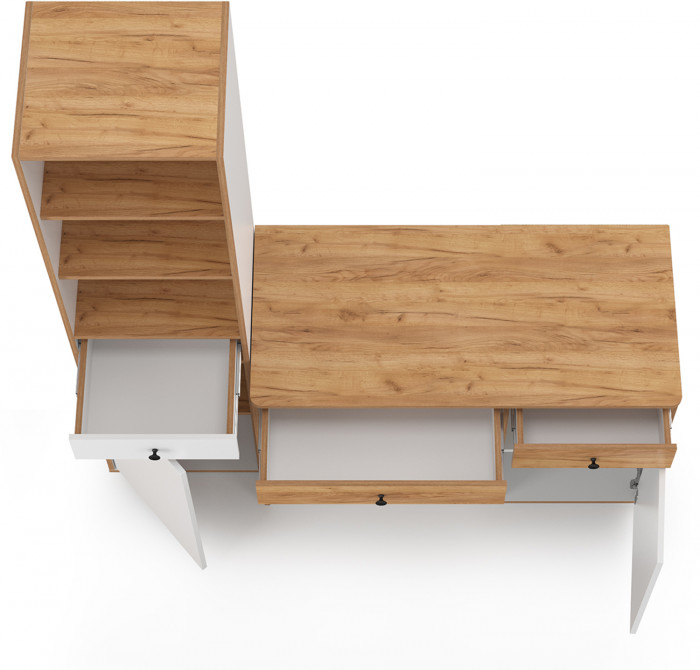 Вуди Компоновка № 06, цвет белый премиум/дуб крафт золотой, ШхГхВ 155х52,7х180,3 см., универсальная сборка