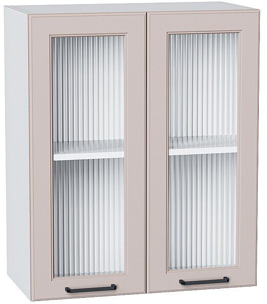 Кухонный гарнитур угловой Барселона-05, МДФ/Стекло, 220×160 см, Белый/Кашемир (Снежный мрамор)