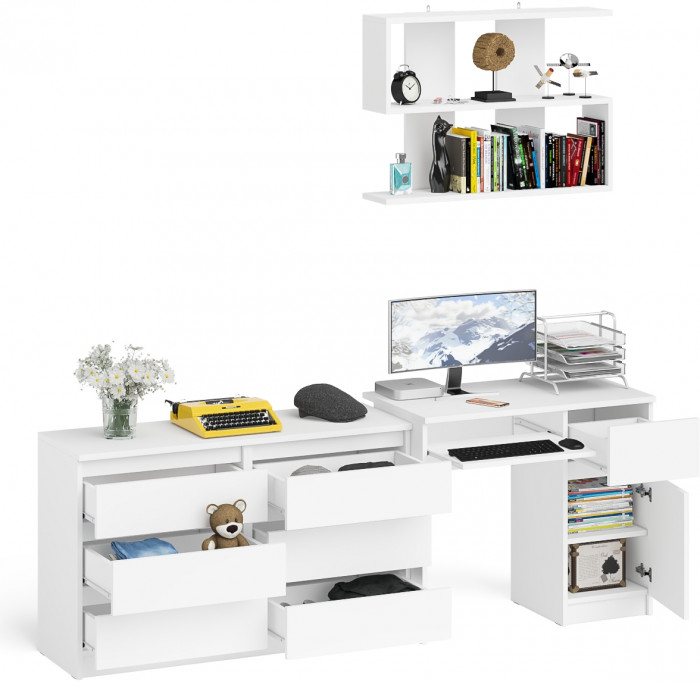 Мори компьютерный стол МС-1 правый + Комод МК1200.6 + Полка 900, белый