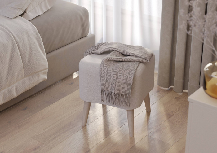 Банкетка 6-5133ТКВмол Куби, цвет ткань молоко, ШхГхВ 41х41х45 см.(квадратная банкетка на четырёх ножках), цвет ножек: иней