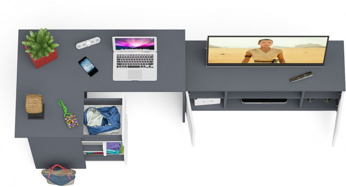 Мори компьютерный стол МС-16 левый + Тумба МТВ1200.1, графит/белый