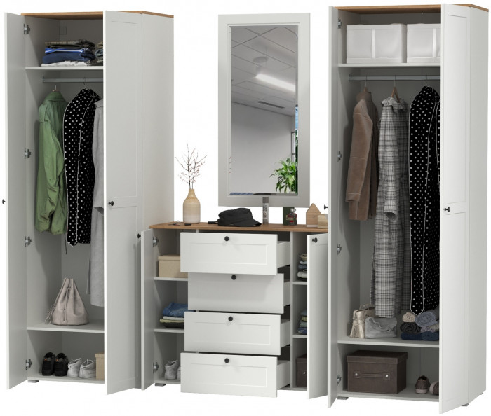 Остин Прихожая 26, белый шагрень/дуб крафт золотой