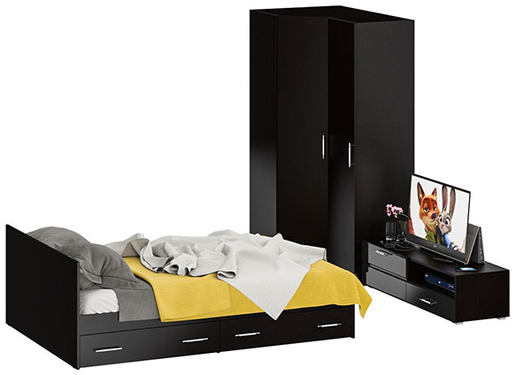 Спальня Стандарт 4-1400Я, венге/фасады ТВ тумбы МДФ чёрный глянец