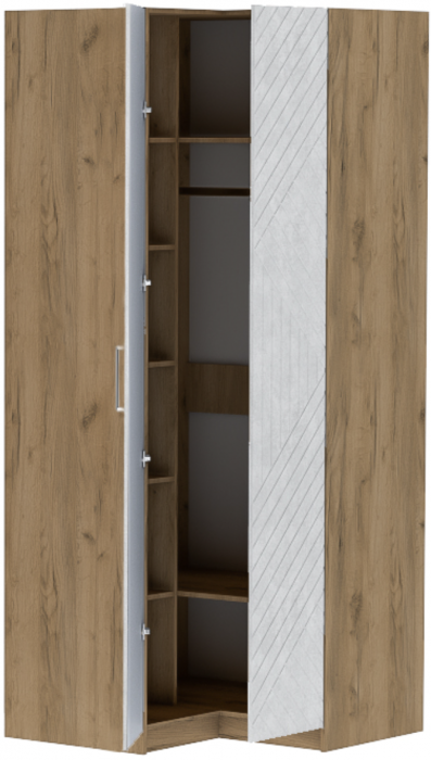 Шкаф угловой "Иннэс-7" - Крафт золотой/Бетон снежный