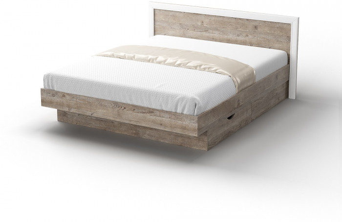 Кровать двуспальная 160х200 "Эстель-1" с ящиками - Дуб полярный/Сосна натуральная
