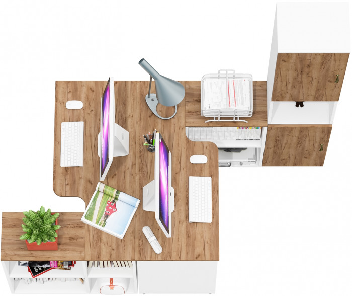 Лидер-8 Стол + Стол + Пенал, цвет белый шагрень/крафт золото, ШхГхВ 370х50/30х75/190 см. или 230х50/120х75/190 см., НЕ универсальная сборка