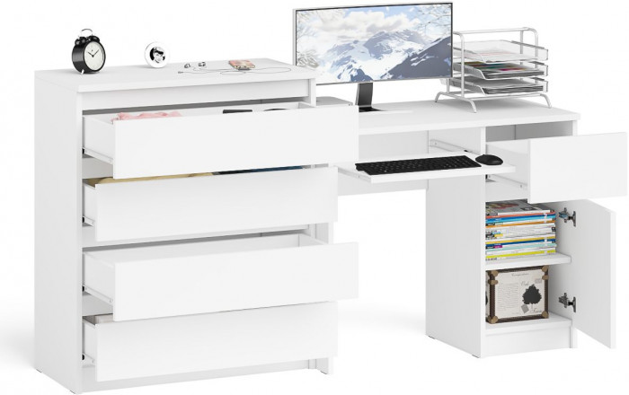 Мори Стол компьютерный МС-1 правый + Комод МК800.4, цвет белый, ШхГхВ 170,4х50х94 см., выдвижной ящик справа, НЕ универсальная сборка