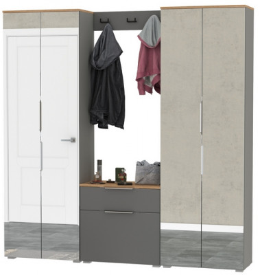 Октава Прихожая 26, цвет серый графит/дуб крафт золотой/фасады МДФ серый графит, ШхГхВ 193,7х35,4х197,6 см., универсальная сборка