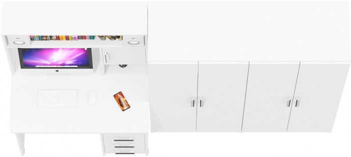 С-МД-СК9 Компоновка № 01, цвет белый шагрень, ШхГхВ 242х70х160 см., НЕ универсальная сборка