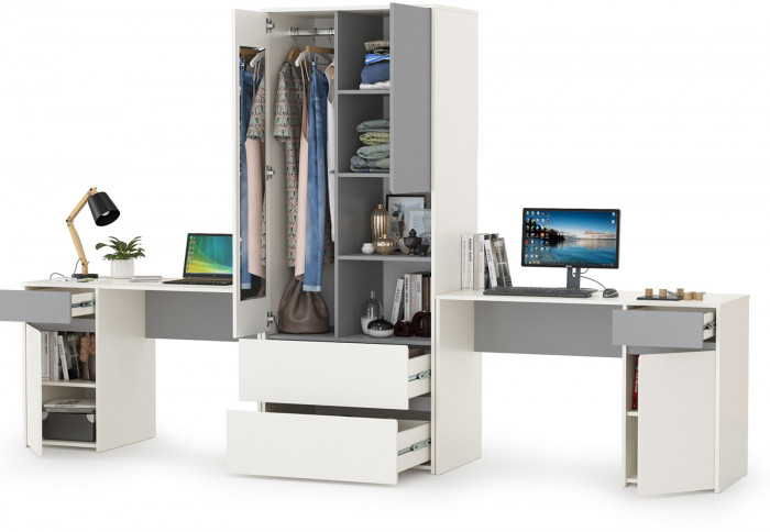 Торонто Компоновка № 17, цвет белый шагрень/стальной серый, ШхГхВ 320х53,1х195,7 см., универсальная сборка