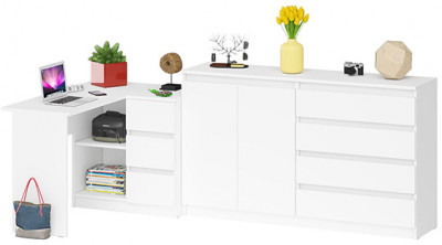 Мори компьютерный стол МС-16 правый + Комод МК1600.1, белый