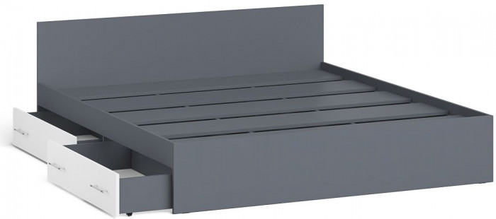 Мори Кровать с ящиками 1800, цвет графит/белый, ШхГхВ 183,5х203,5х70 см., сп.м. 1800х2000 мм., без матраса, основание есть