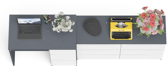 Мори компьютерный стол МС-6 правый + Комод МК1200.6, графит/белый