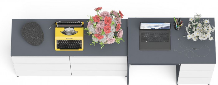 Мори компьютерный стол МС-6 правый + Комод МК1200.6, графит/белый