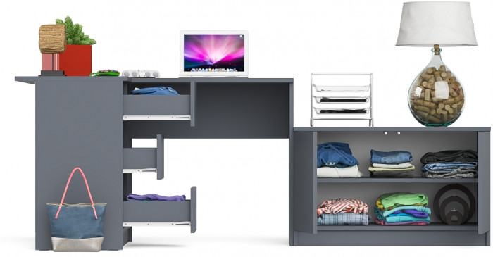 Мори Стол компьютерный МС-16 левый + Тумба МА900.1, цвет графит, ШхГхВ 214,8х84,9х76,6 см., выдвижные ящики слева, НЕ универсальная сборка