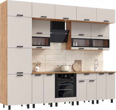 Кухня Техно 3,0/1080м Компоновка №2, Крафт золотой/Кашемир