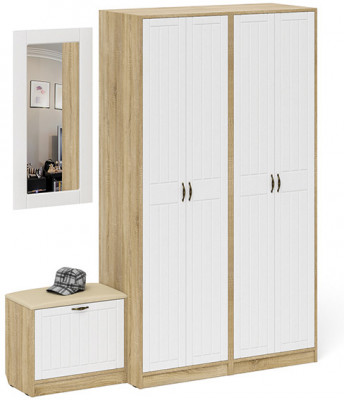 Прихожая П-6 Компоновка № 08, цвет дуб сонома/фасады МДФ белое дерево фрезеровка прованс, ШхГхВ 180х50х210 см., универсальная сборка