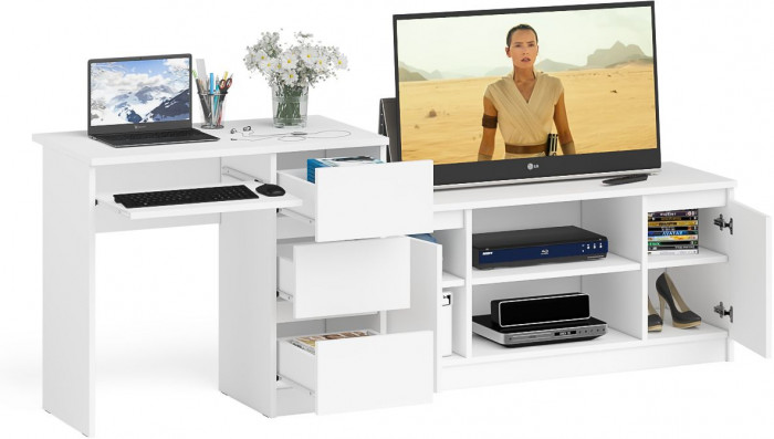 Мори компьютерный стол МС-6 правый + Тумба МТВ1200.1, белый