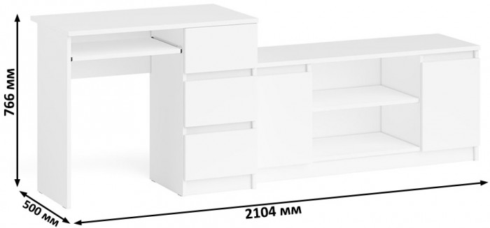 Мори компьютерный стол МС-6 правый + Тумба МТВ1200.1, белый