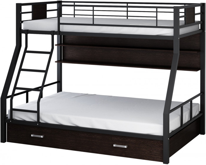 Двухъярусная кровать Гранада-1ПЯ, черная (Дуб Айленд, Слоновая кость)
