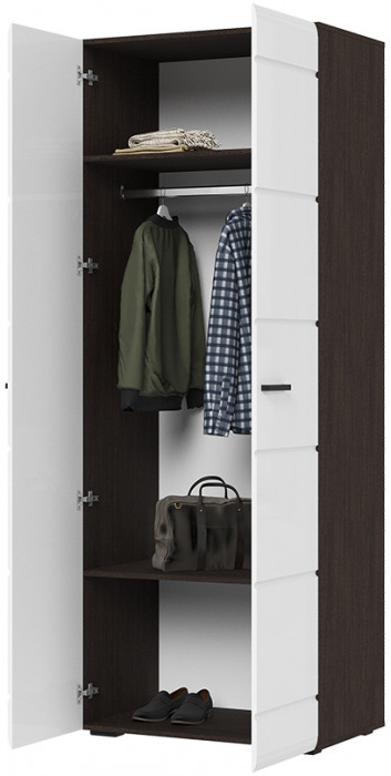 ЛИБЕРТИ ШК 02 Шкаф 2-х створчатый (800х2100х500) Фасад МДФ БЕЛЫЙ ГЛЯНЕЦ/Корпус ВЕНГЕ