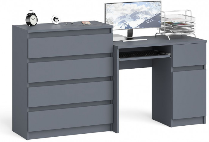 Мори Стол компьютерный МС-1 правый + Комод МК800.4, цвет графит, ШхГхВ 170,4х50х94 см., выдвижной ящик справа, НЕ универсальная сборка
