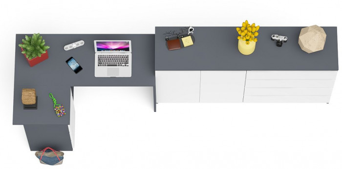 Мори Стол компьютерный МС-16 левый + Комод МК1600.1, цвет графит/белый, ШхГхВ 284,8х84,9х94 см., выдвижные ящики слева, НЕ универсальная сборка