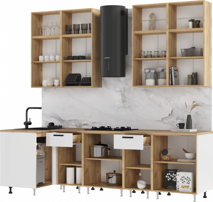 Кухня Рио NEW 1,0х2,6м/1080м (490), Компановка №3, Дуб крафт/Белый глянец