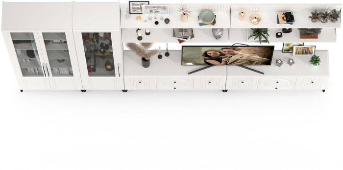 Валенсия Гостиная № 087, цвет ЛДСП белый шагрень/МДФ белый шагрень, ШхГхВ 405,3х38,3х225,2 см., универсальная сборка