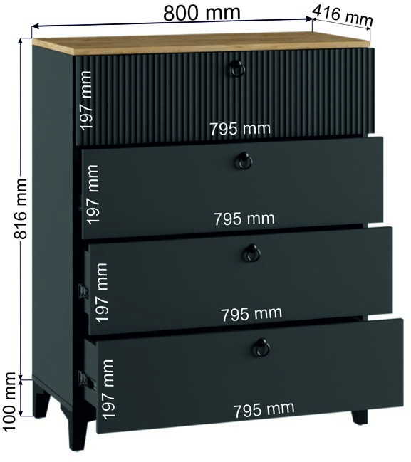 Комод Ника 4Я, Эйхория, Графит