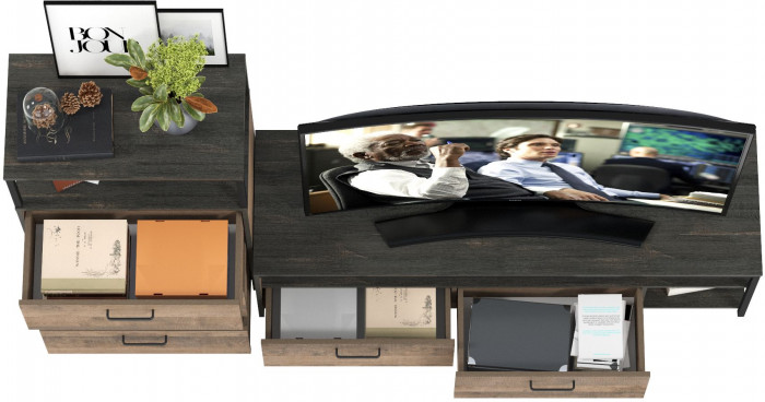 Трувор 13.70 Тумба под ТВ + 13.307.02 Комод с ящиками, цвет дуб гранж песочный/интра, ШхГхВ 215,8х45,4х106,9 см., универсальная сборка