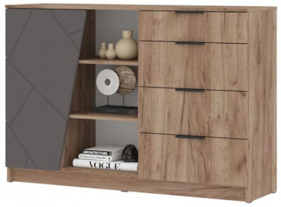 ОРЕГОН КМ 01 Комод 1400 (1400х950х400) Фасад МДФ АСФАЛЬТ СУПЕРМАТ,ДУБ КРАФТ ТАБАЧНЫЙ/Корпус ДУБ КРАФТ ТАБАЧНЫЙ